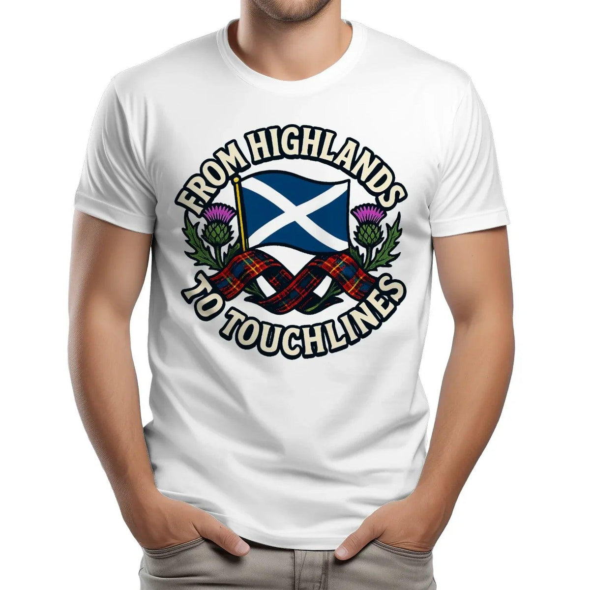 Scottish T-Shirt - Highlands to Touchlines Saltire Tartan - Celtic Wolfwear