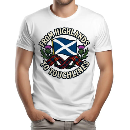 Scottish T-Shirt - Highlands to Touchlines Saltire Tartan - Celtic Wolfwear