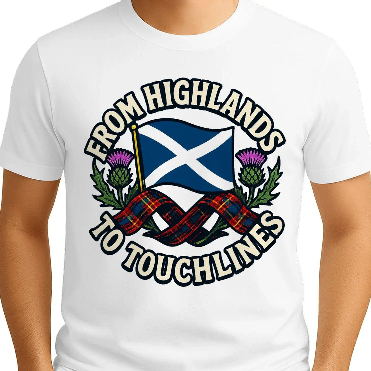 Scottish T-Shirt - Highlands to Touchlines Saltire Tartan - Celtic Wolfwear