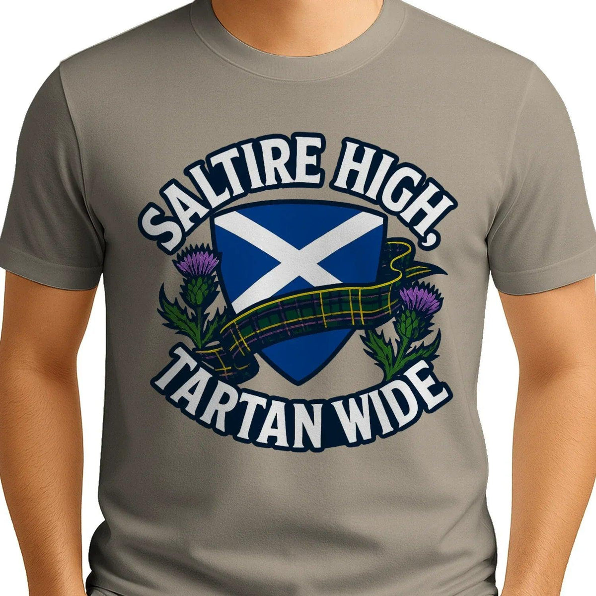 Scottish T-Shirt - Saltire High Tartan Wide, Unisex - Celtic Wolfwear