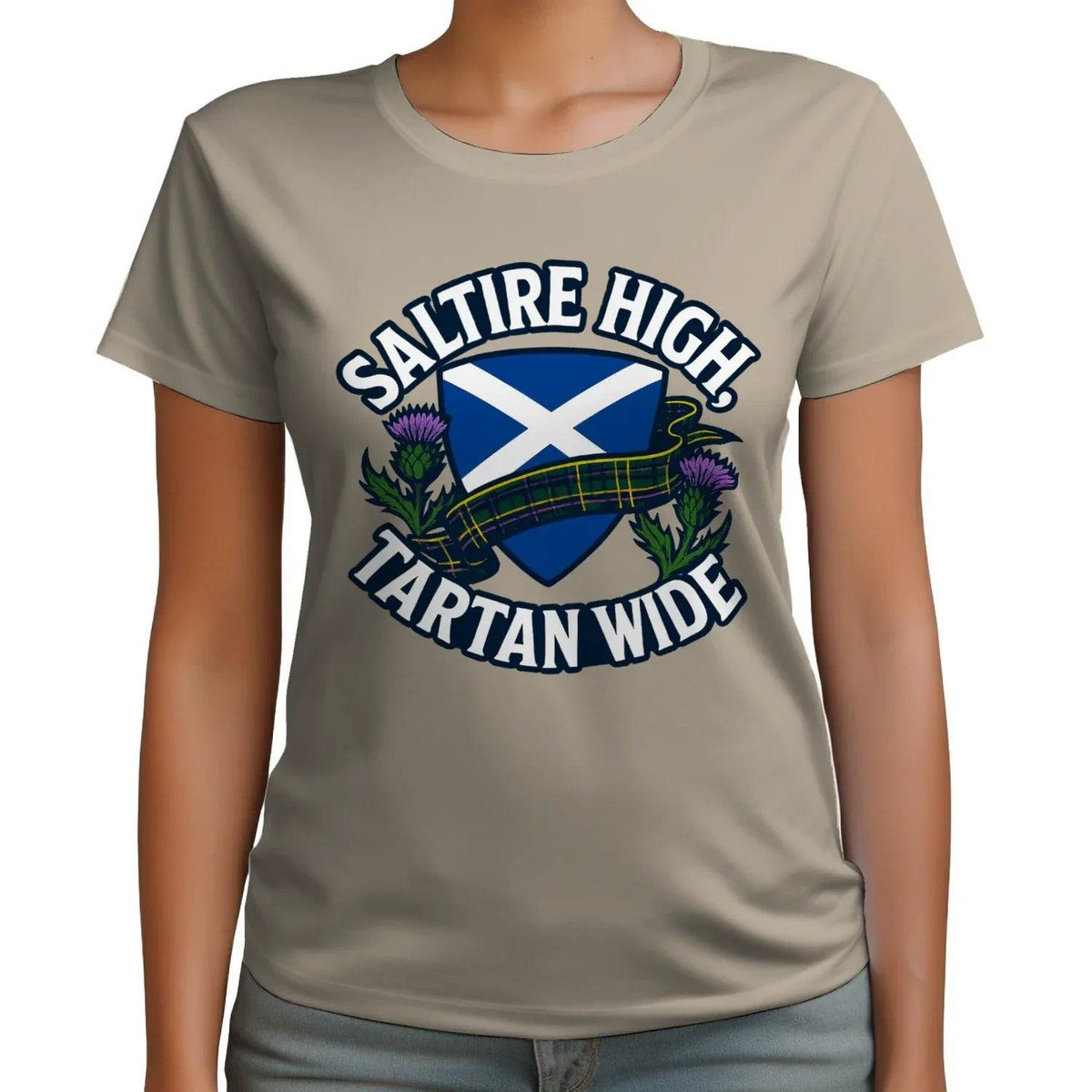Scottish T-Shirt - Saltire High Tartan Wide, Unisex - Celtic Wolfwear
