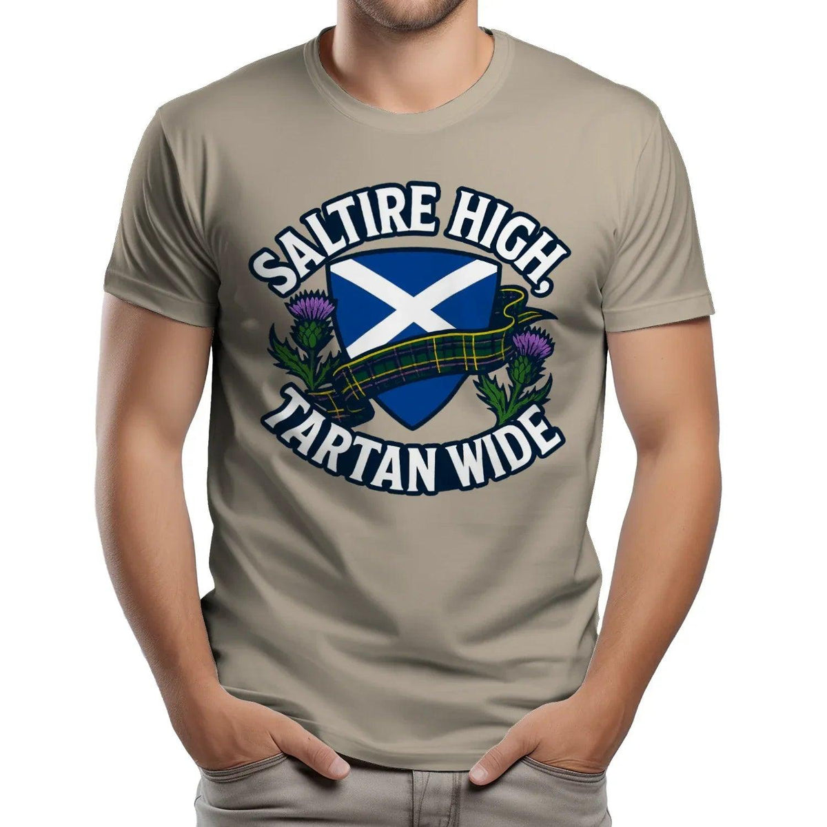 Scottish T-Shirt - Saltire High Tartan Wide, Unisex - Celtic Wolfwear