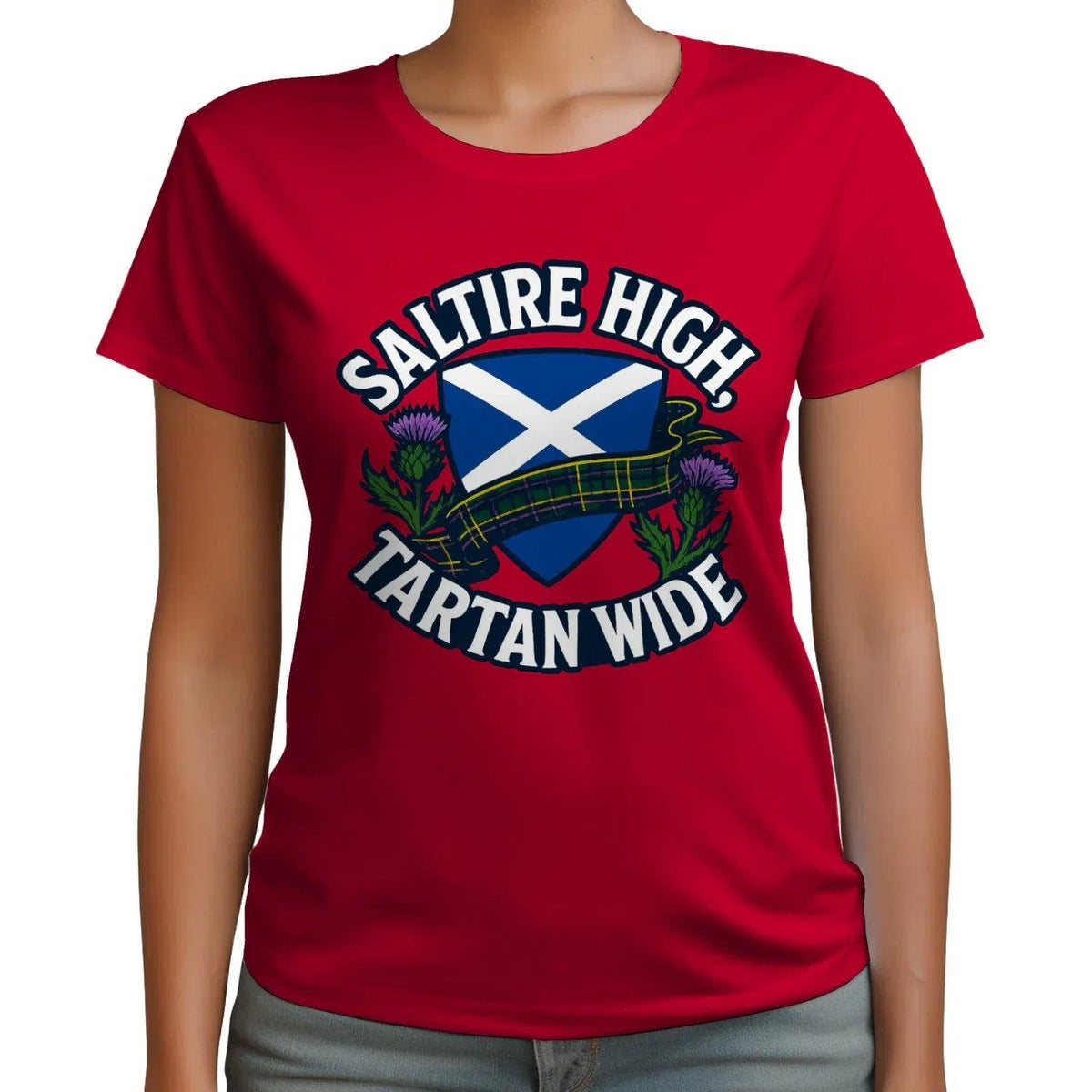 Scottish T-Shirt - Saltire High Tartan Wide, Unisex - Celtic Wolfwear
