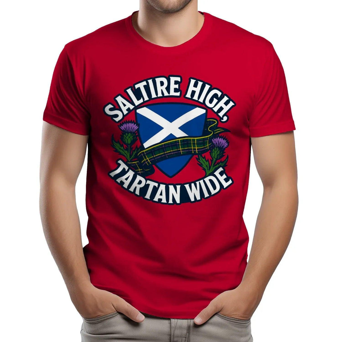 Scottish T-Shirt - Saltire High Tartan Wide, Unisex - Celtic Wolfwear