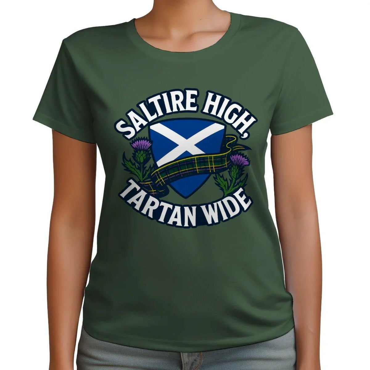 Scottish T-Shirt - Saltire High Tartan Wide, Unisex - Celtic Wolfwear