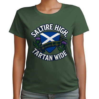 Scottish T-Shirt - Saltire High Tartan Wide, Unisex - Celtic Wolfwear