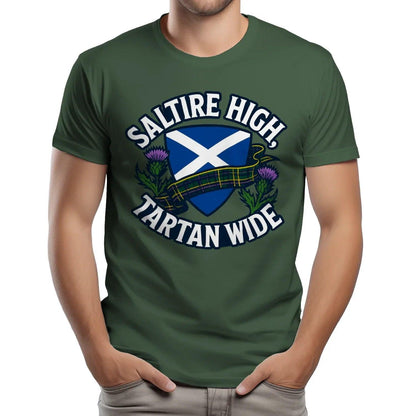 Scottish T-Shirt - Saltire High Tartan Wide, Unisex - Celtic Wolfwear