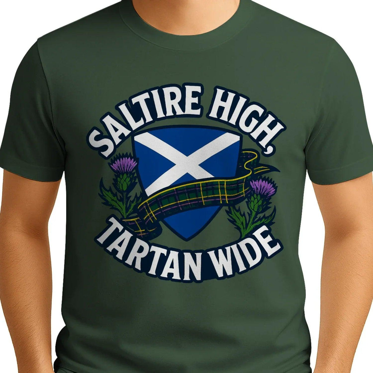 Scottish T-Shirt - Saltire High Tartan Wide, Unisex - Celtic Wolfwear