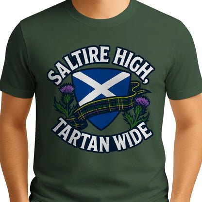 Scottish T-Shirt - Saltire High Tartan Wide, Unisex - Celtic Wolfwear
