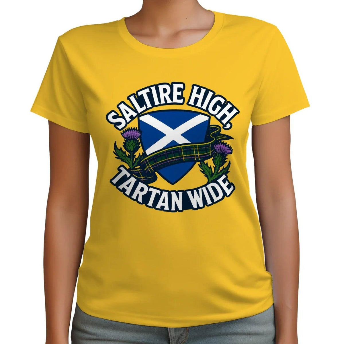 Scottish T-Shirt - Saltire High Tartan Wide, Unisex - Celtic Wolfwear