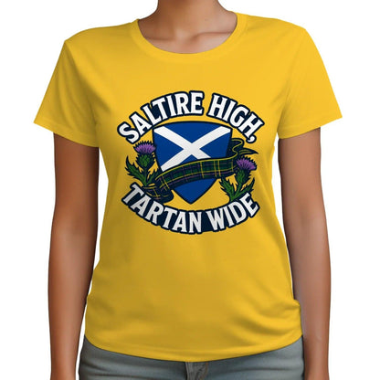 Scottish T-Shirt - Saltire High Tartan Wide, Unisex - Celtic Wolfwear