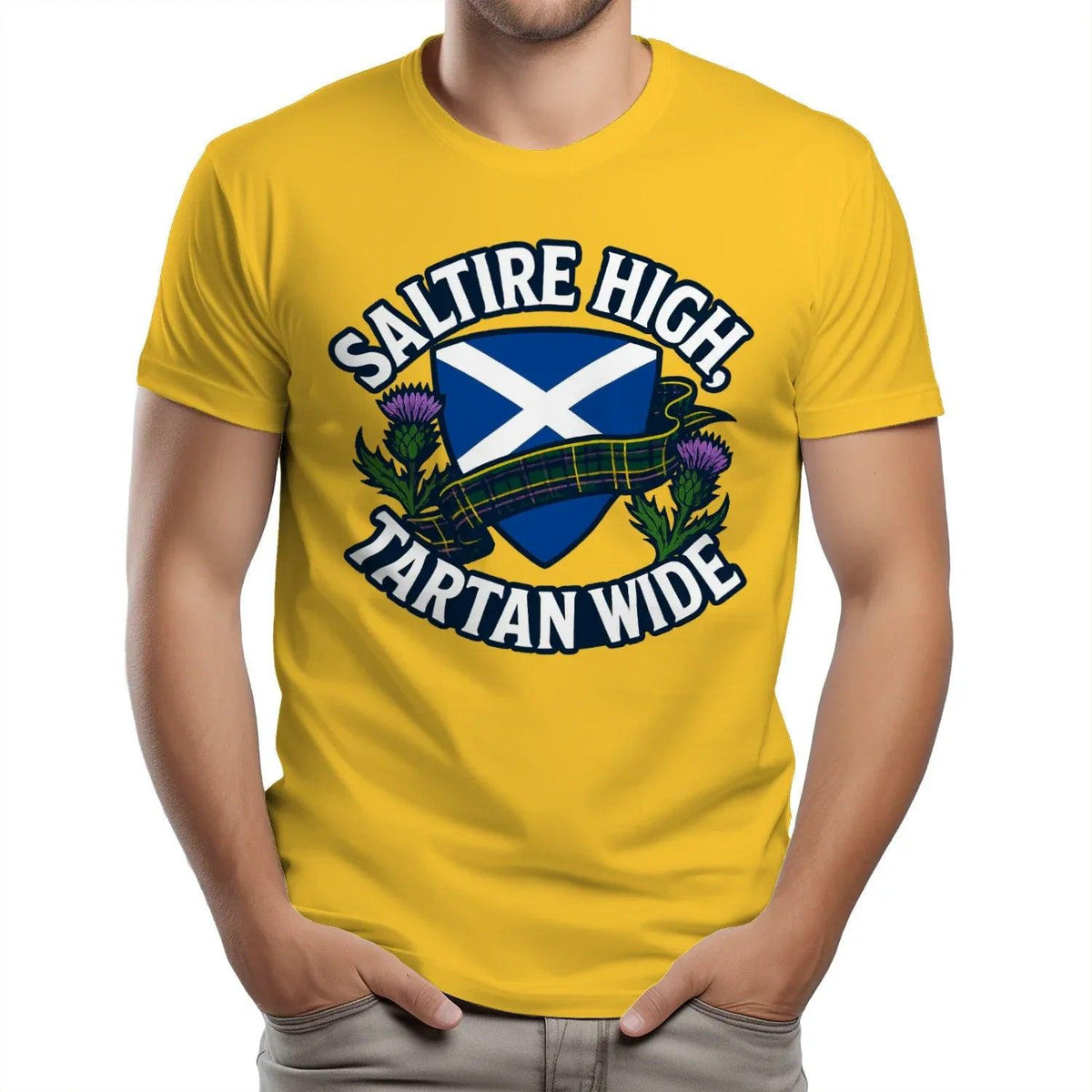 Scottish T-Shirt - Saltire High Tartan Wide, Unisex - Celtic Wolfwear