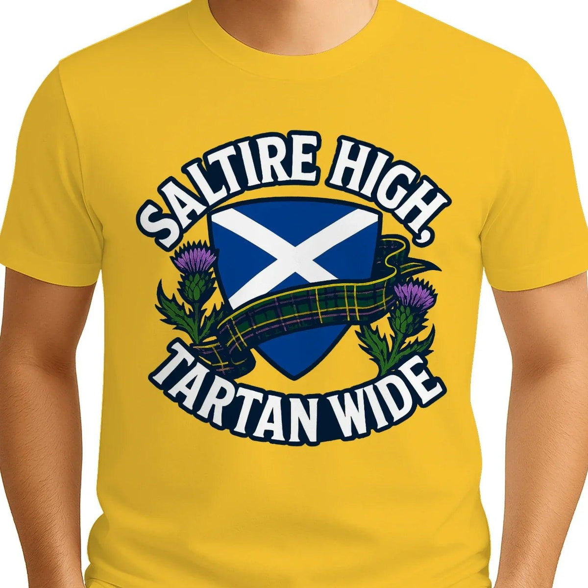 Scottish T-Shirt - Saltire High Tartan Wide, Unisex - Celtic Wolfwear