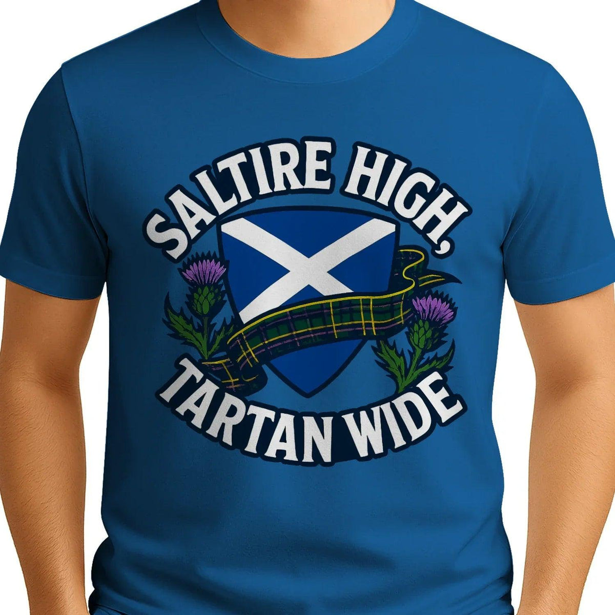 Scottish T-Shirt - Saltire High Tartan Wide, Unisex - Celtic Wolfwear