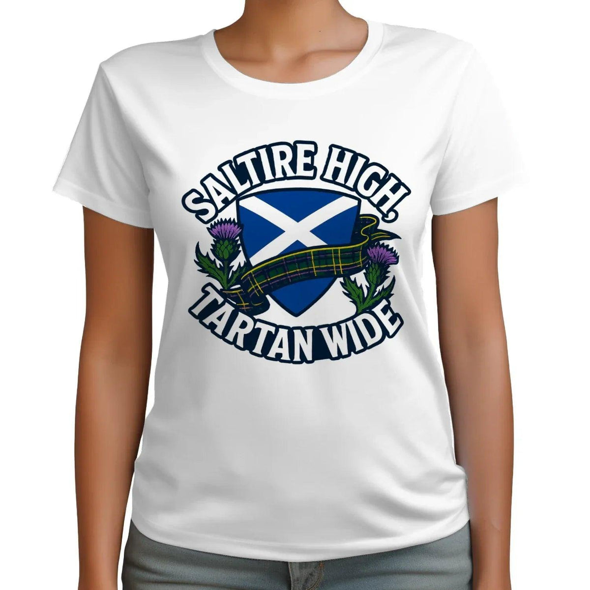 Scottish T-Shirt - Saltire High Tartan Wide, Unisex - Celtic Wolfwear