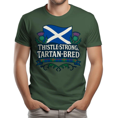 Scottish T-Shirt - Thistle Strong Tartan Unisex Streetwear - Celtic Wolfwear