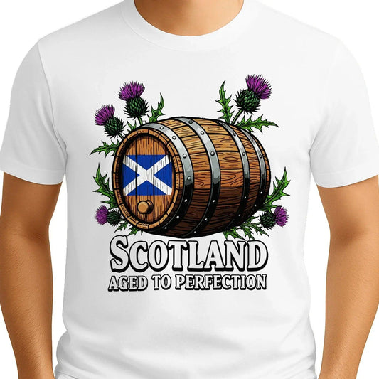 Scottish T-Shirt - Whisky Barrel Design Aged to Perfection - Celtic Wolfwear