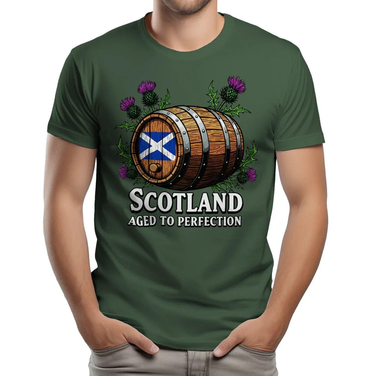 Scottish T-Shirt - Whisky Barrel Design Aged to Perfection - Celtic Wolfwear