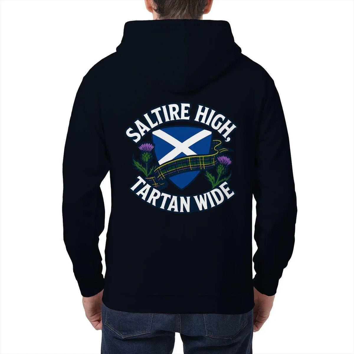 Scottish Zip Hoodie - Saltire Tartan, Unisex Streetwear - Celtic Wolfwear
