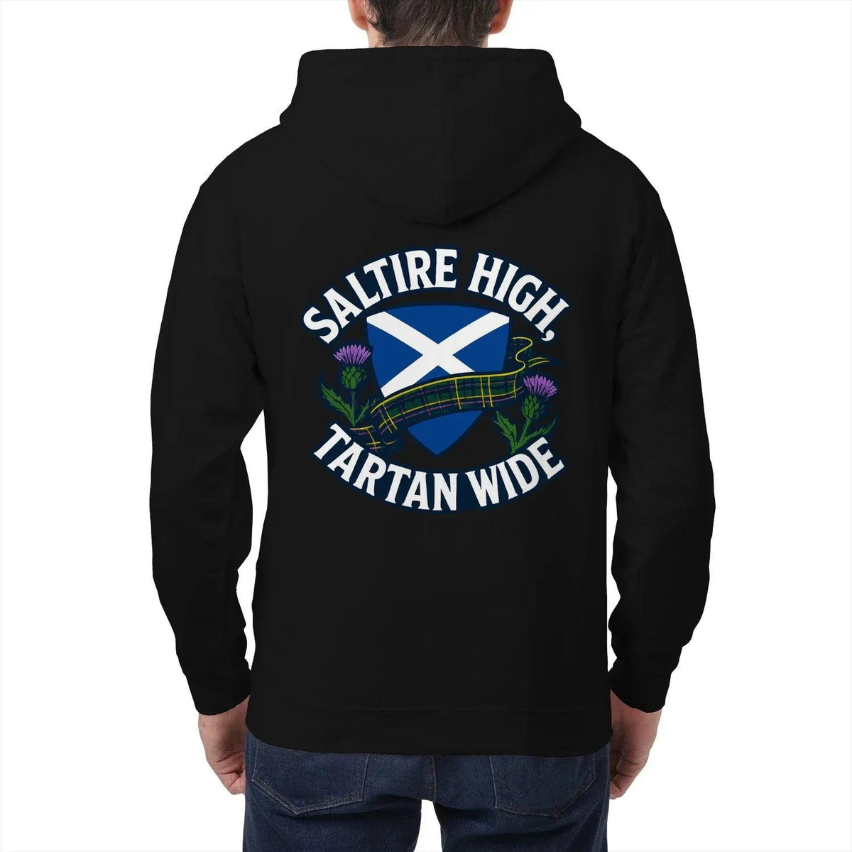 Scottish Zip Hoodie - Saltire Tartan, Unisex Streetwear - Celtic Wolfwear
