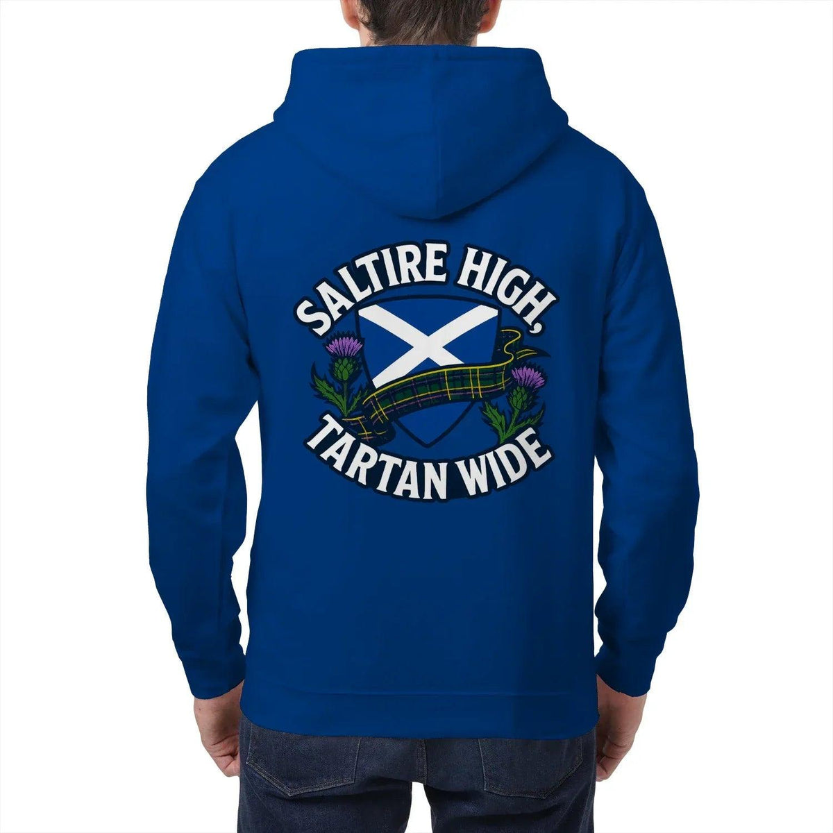 Scottish Zip Hoodie - Saltire Tartan, Unisex Streetwear - Celtic Wolfwear