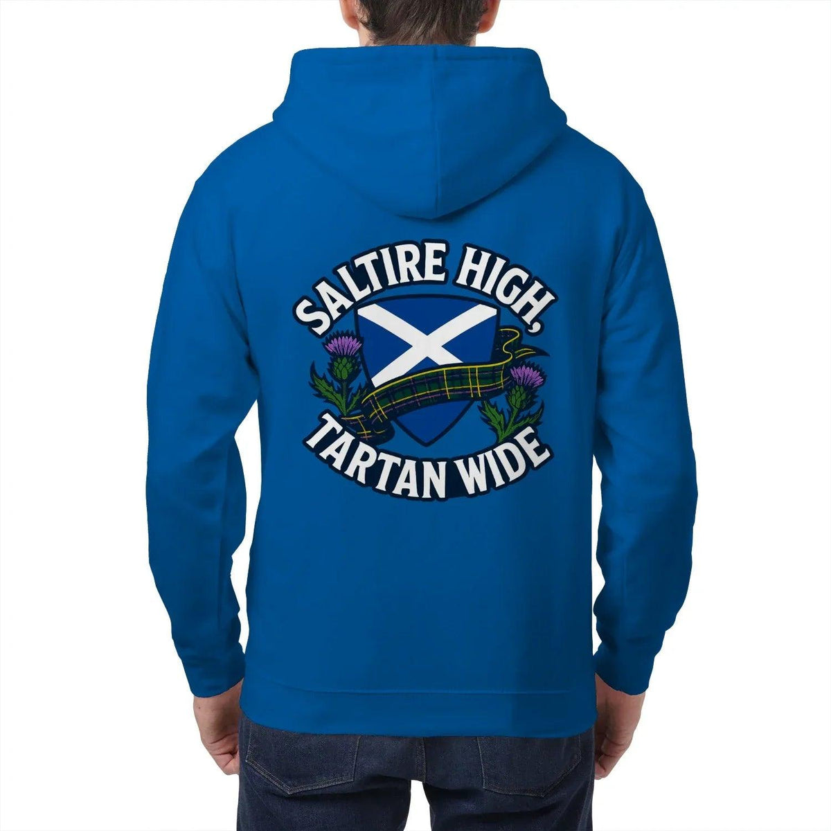 Scottish Zip Hoodie - Saltire Tartan, Unisex Streetwear - Celtic Wolfwear