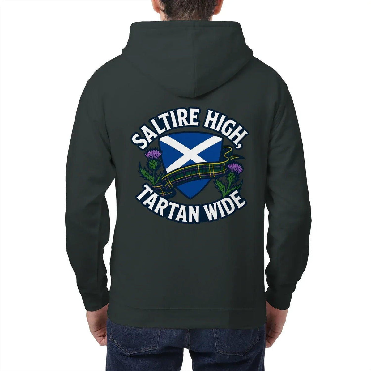 Scottish Zip Hoodie - Saltire Tartan, Unisex Streetwear - Celtic Wolfwear