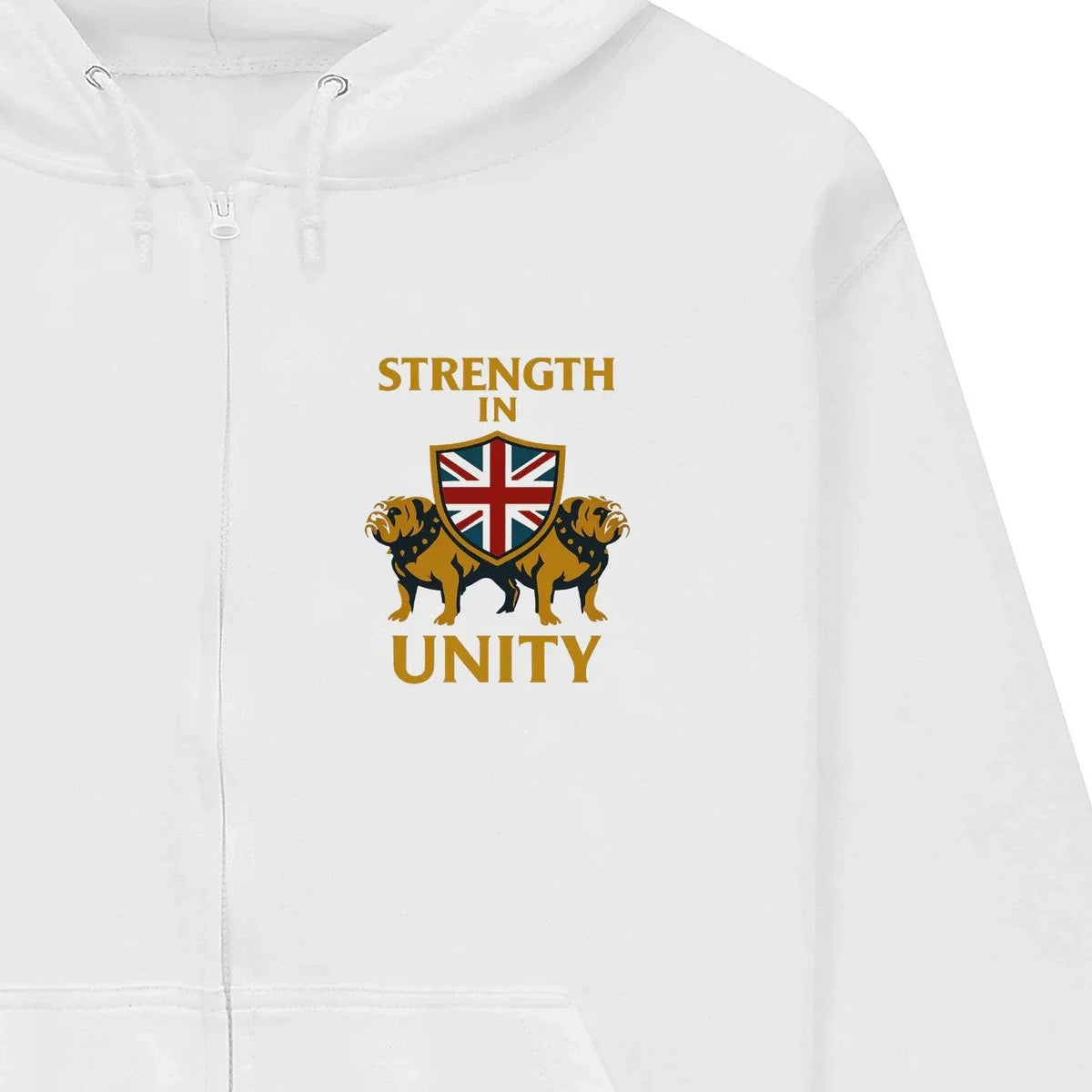 Strength in Unity Bulldog Zip Hoodie – Union Jack Shield - Celtic Wolfwear