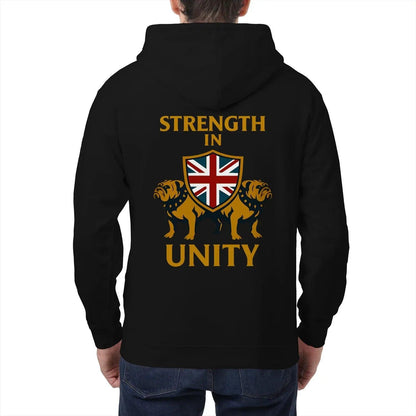 Strength in Unity Bulldog Zip Hoodie – Union Jack Shield - Celtic Wolfwear