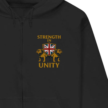 Strength in Unity Bulldog Zip Hoodie – Union Jack Shield - Celtic Wolfwear