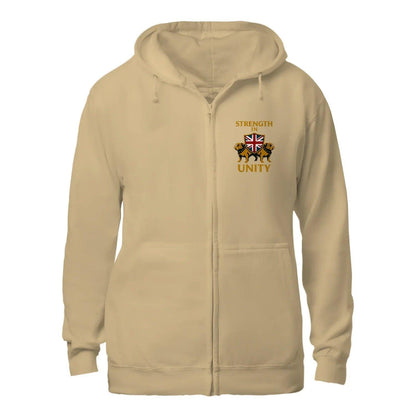Strength in Unity Bulldog Zip Hoodie – Union Jack Shield - Celtic Wolfwear