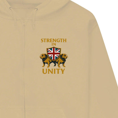 Strength in Unity Bulldog Zip Hoodie – Union Jack Shield - Celtic Wolfwear