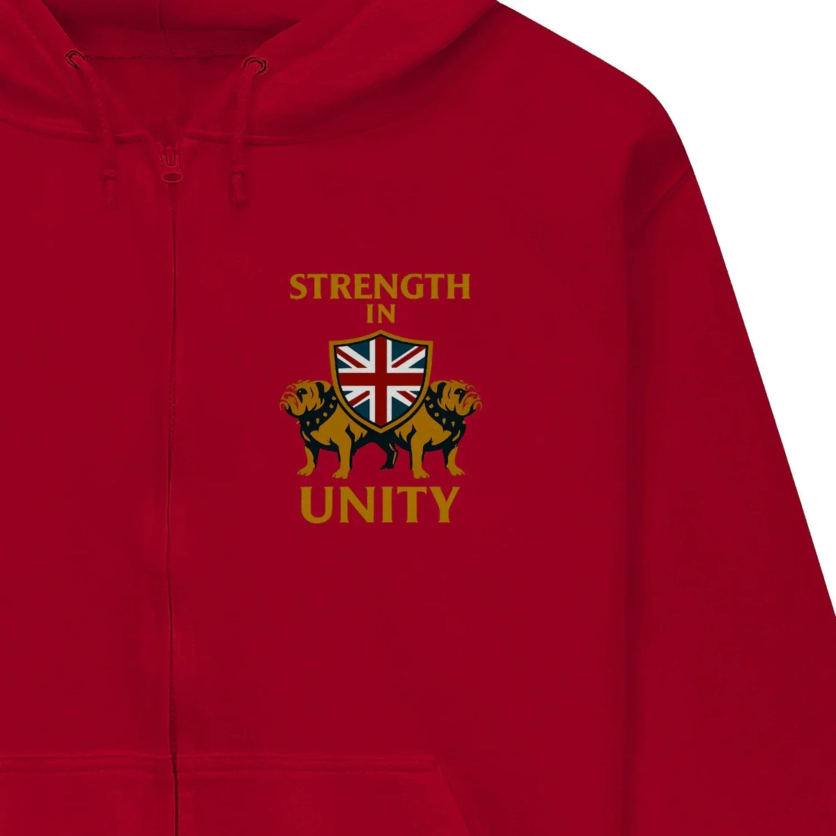 Strength in Unity Bulldog Zip Hoodie – Union Jack Shield - Celtic Wolfwear