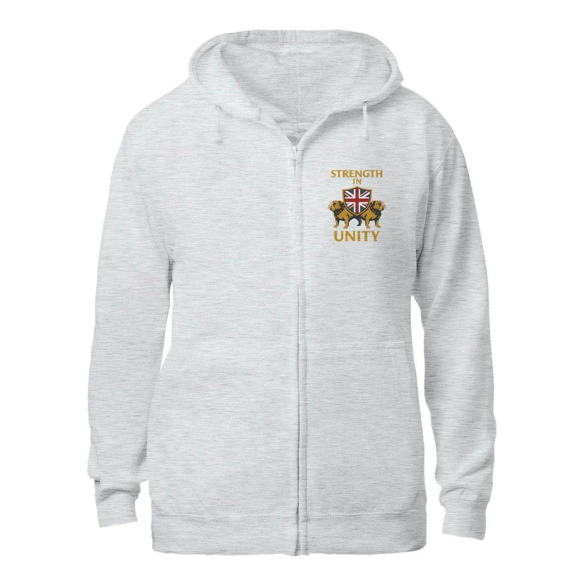 Strength in Unity Bulldog Zip Hoodie – Union Jack Shield - Celtic Wolfwear