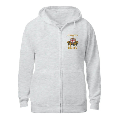 Strength in Unity Bulldog Zip Hoodie – Union Jack Shield - Celtic Wolfwear