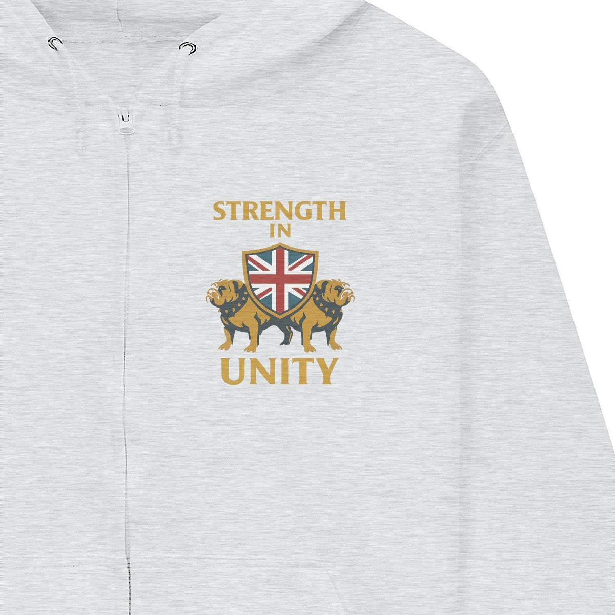 Strength in Unity Bulldog Zip Hoodie – Union Jack Shield - Celtic Wolfwear