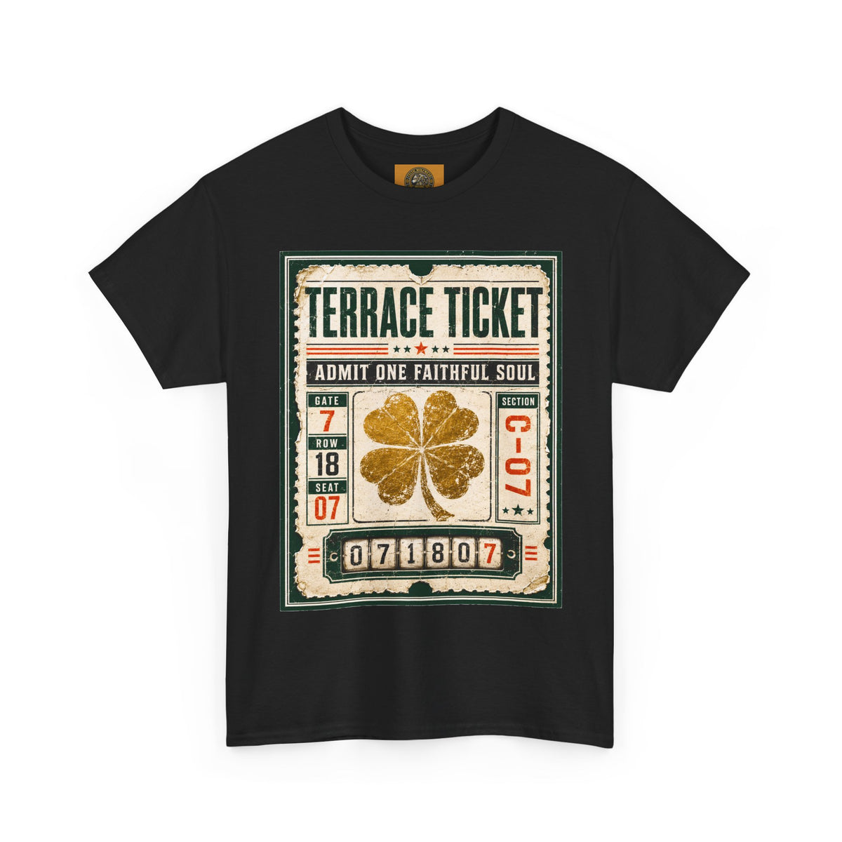 Terrace Ticket T‑Shirt – Vintage Concert Ticket Graphic with Four‑Leaf Clover - Celtic Wolfwear