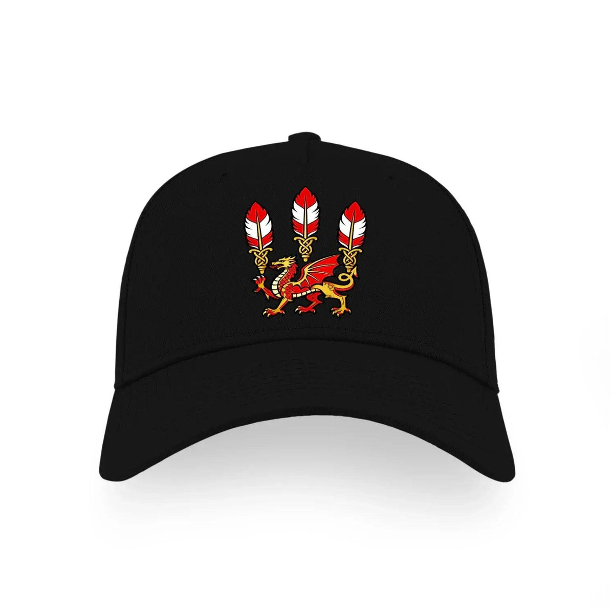 Three Dragons Welsh Baseball Cap – Feather Crown Emblem - Celtic Wolfwear