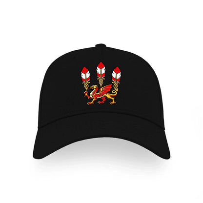 Three Dragons Welsh Baseball Cap – Feather Crown Emblem - Celtic Wolfwear