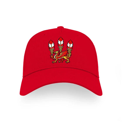 Three Dragons Welsh Baseball Cap – Feather Crown Emblem - Celtic Wolfwear