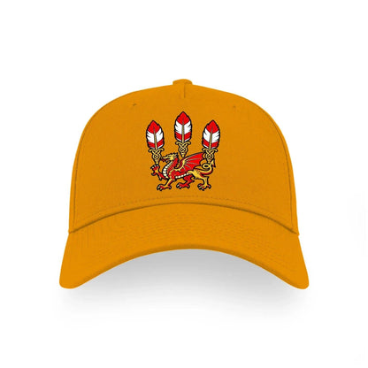 Three Dragons Welsh Baseball Cap – Feather Crown Emblem - Celtic Wolfwear