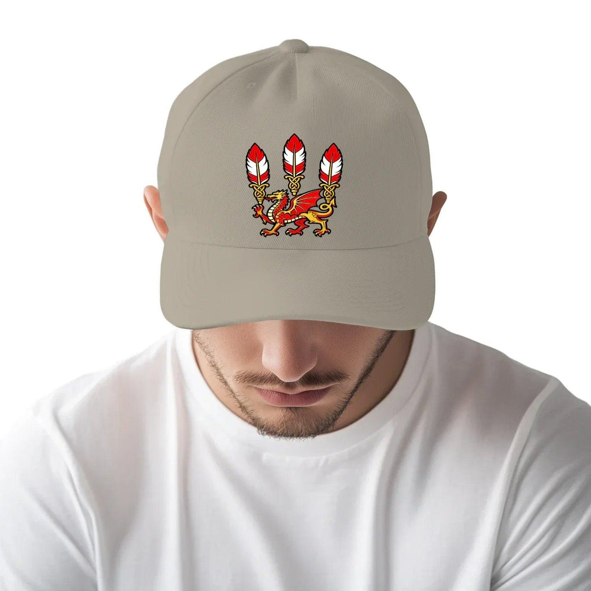 Three Dragons Welsh Baseball Cap – Feather Crown Emblem - Celtic Wolfwear