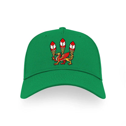 Three Dragons Welsh Baseball Cap – Feather Crown Emblem - Celtic Wolfwear