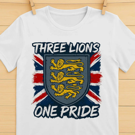 Three Lions One Pride England T-Shirt – Heraldic Shield - Celtic Wolfwear