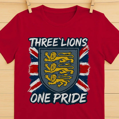 Three Lions One Pride England T-Shirt – Heraldic Shield - Celtic Wolfwear