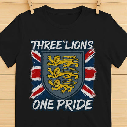 Three Lions One Pride England T-Shirt – Heraldic Shield - Celtic Wolfwear