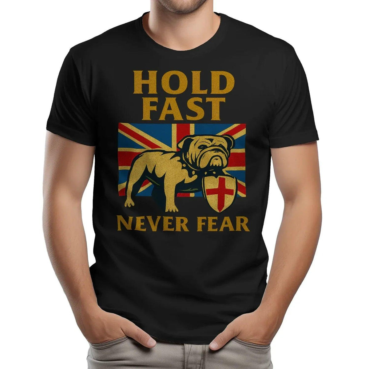 Union Jack T-Shirt - Hold Fast Bulldog Shield, Unisex - Celtic Wolfwear