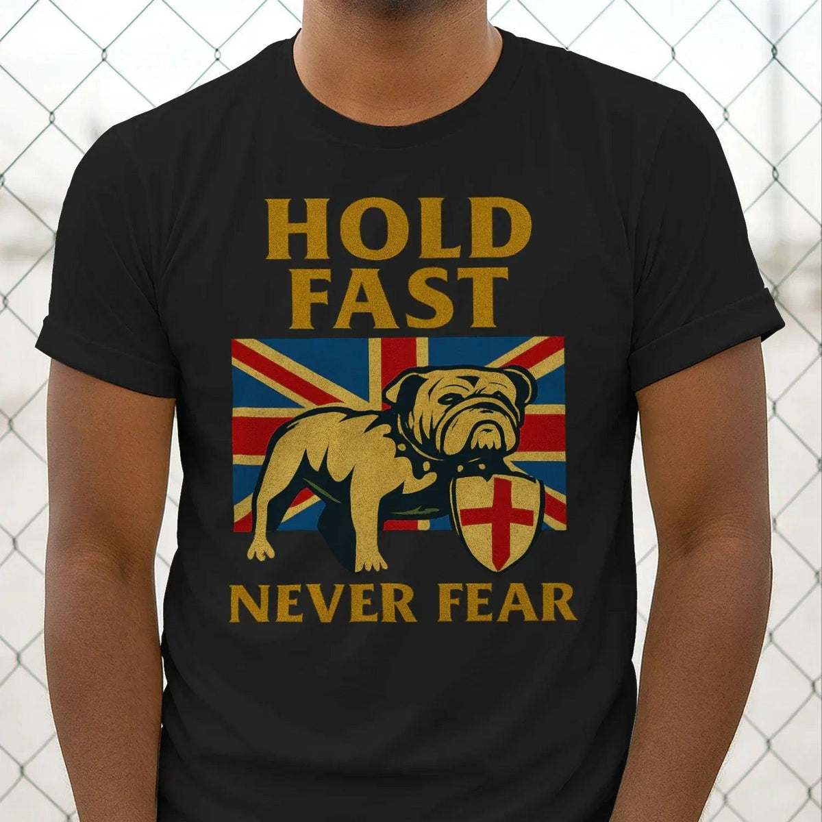Union Jack T-Shirt - Hold Fast Bulldog Shield, Unisex - Celtic Wolfwear