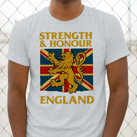 Union Jack T-Shirt - Lion Strength and Honour Unisexuk - Celtic Wolfwear