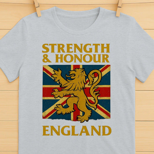 Union Jack T-Shirt - Lion Strength and Honour Unisexuk - Celtic Wolfwear